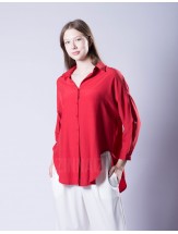Рубашка оверсайз с ассиметрией сзади red
