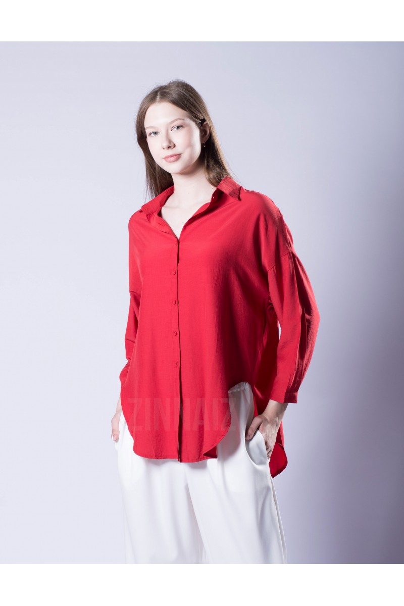 Рубашка оверсайз с ассиметрией сзади red